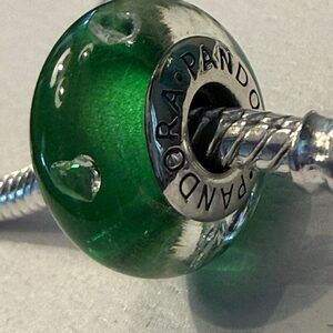 Authentic Pandora Green Heart Murano Glass Charm